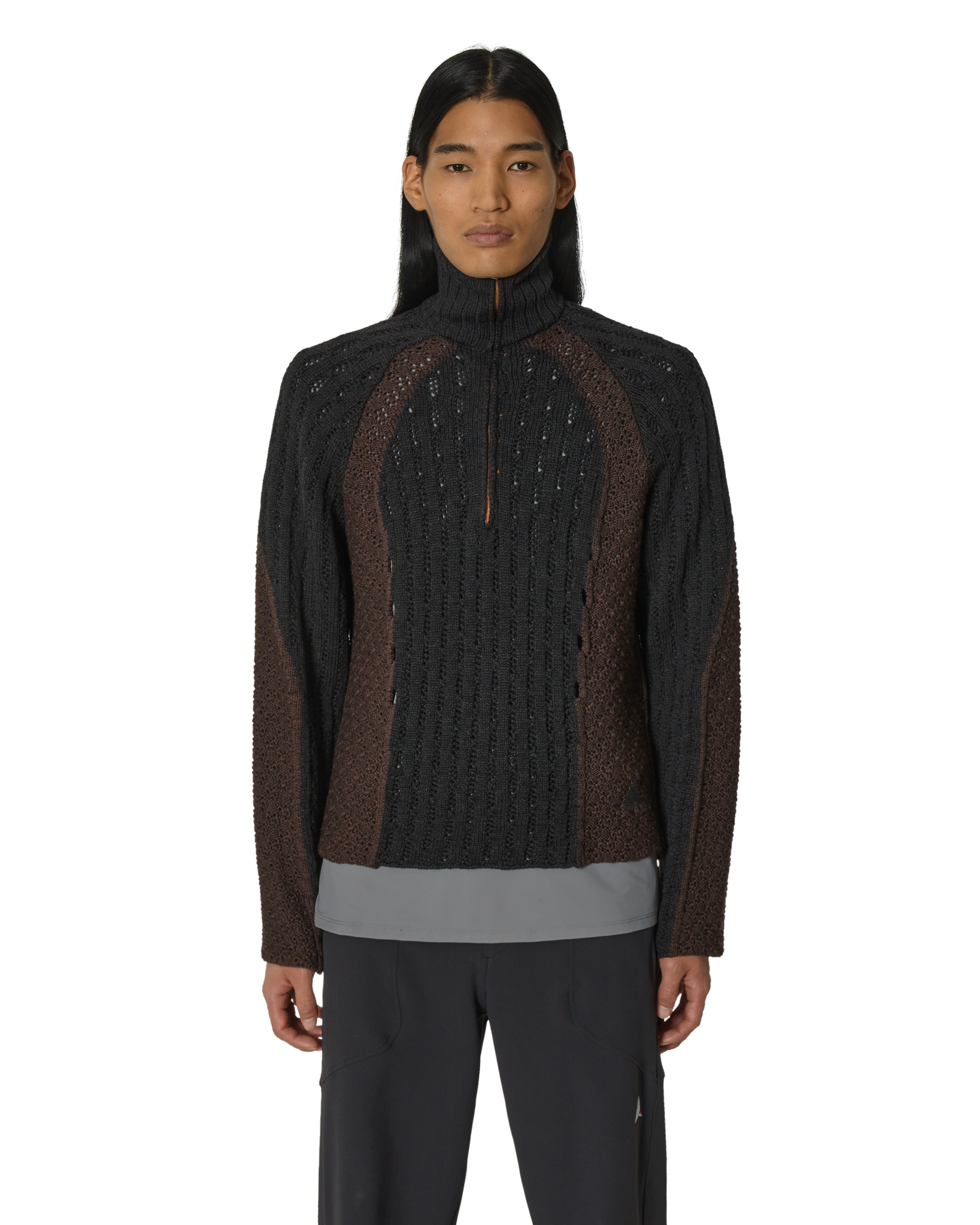 ROA Flower Stitch Turtleneck Zip Up J294350-S-Black front