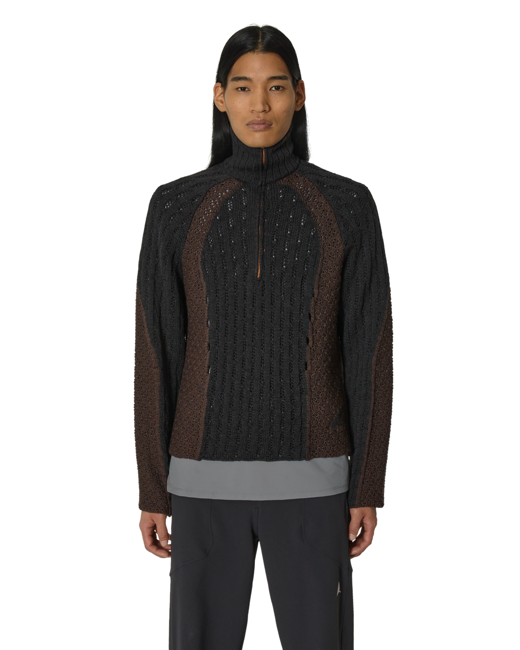 ROA Flower Stitch Turtleneck Zip Up J294350-S-Black front