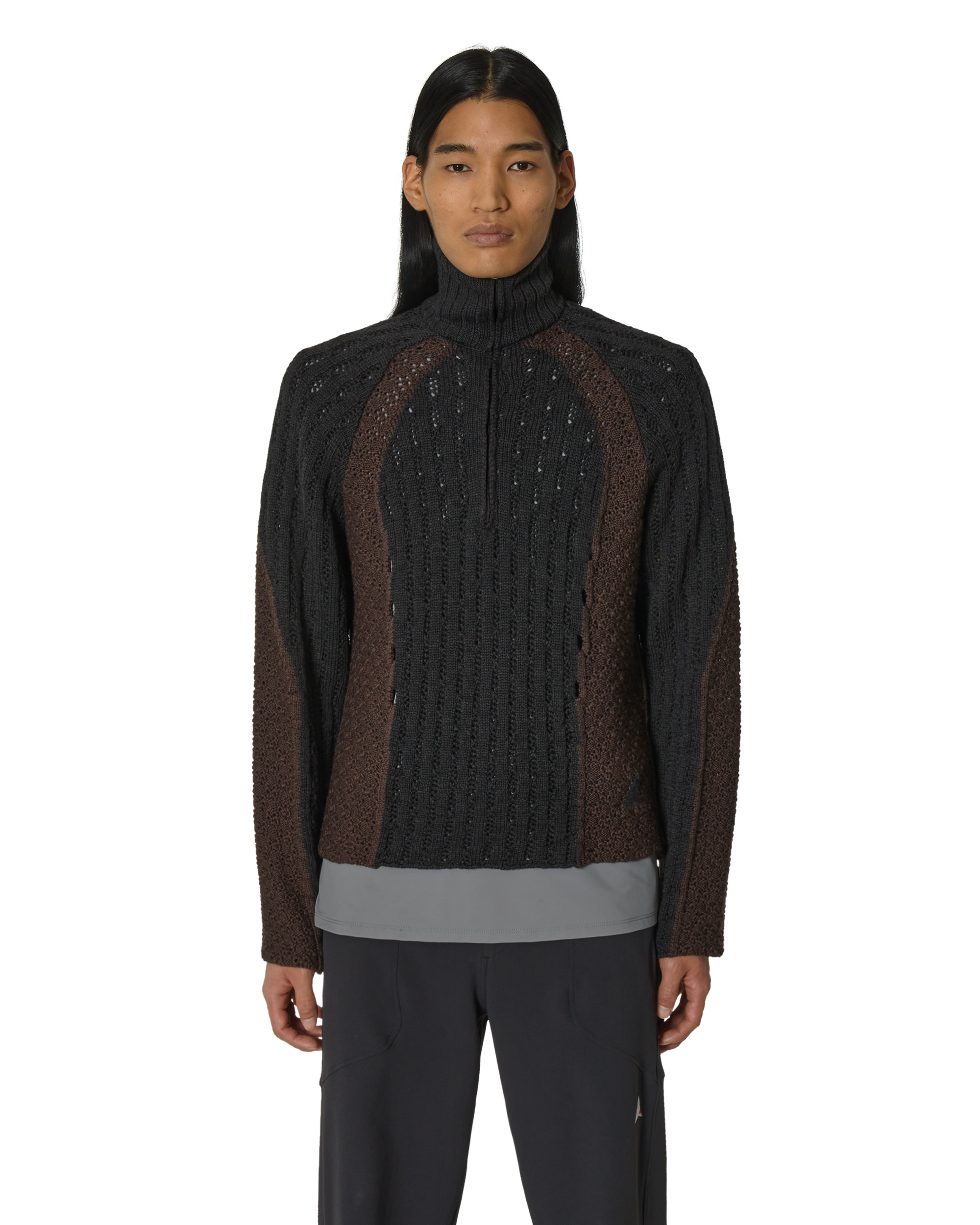 ROA Flower Stitch Turtleneck Zip Up J294350-S-Black front